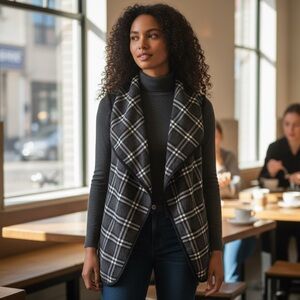 Mud Pie Black and White Plaid Vest